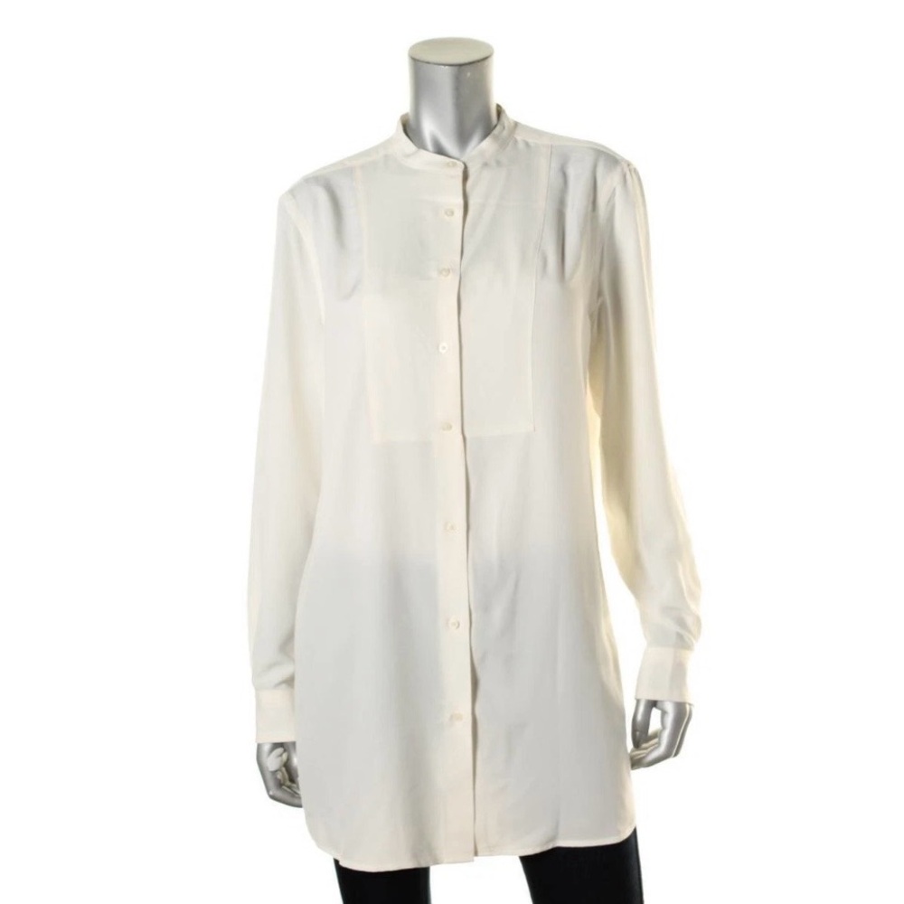 Vintage Ralph Lauren
Women's New Ivory Crepe Button-Down Tunic Shirt
Top